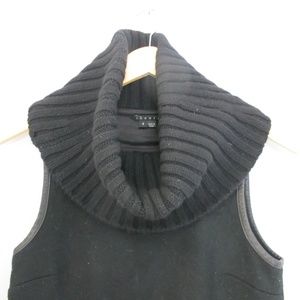 Leather-trim Wool Theory Cowl Necked Tunic